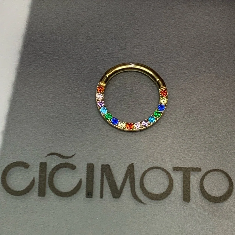 New - Rainbow Blinged Surgical Steel CZ Hoop Earring Daith, Tragus, Piercing - Picture 3 of 7